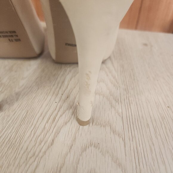 Cream Platform Heels with Pearl Embellished Ankle Straps - Picture 3 of 12